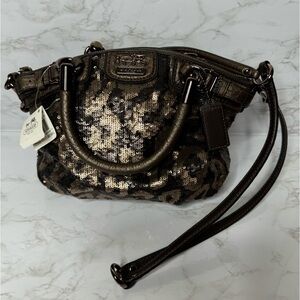 COACH OCELOT LEOPARD SEQUIN SOPHIA HANDBAG/ CROSSBODY BAG BRONZE #18638 NWT